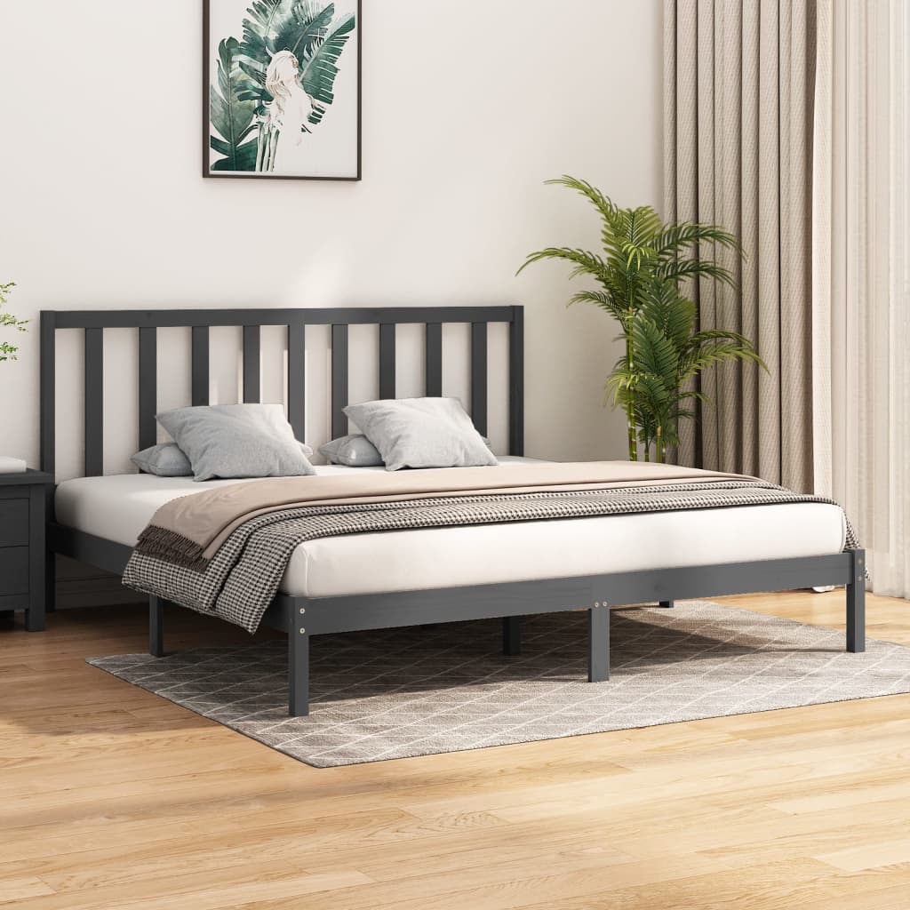 Cadre de lit sans matelas bois massif de pin gris 200x200 cm - XIOS