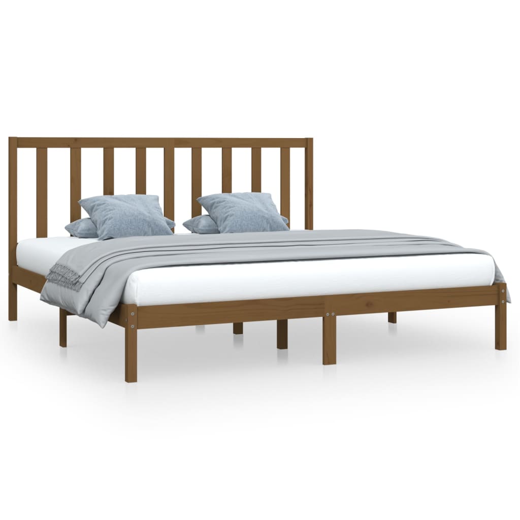 Cadre de lit sans matelas marron miel bois pin massif 200x200cm - XIOS