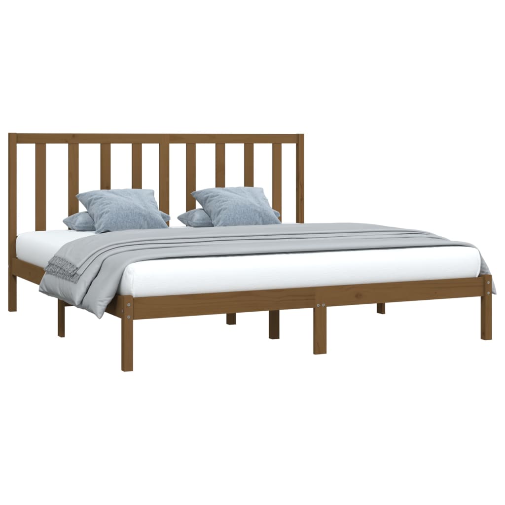 Cadre de lit sans matelas marron miel bois pin massif 200x200cm - XIOS