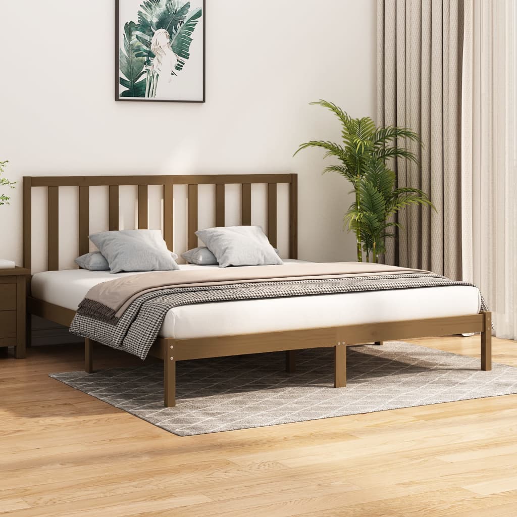 Cadre de lit sans matelas marron miel bois pin massif 200x200cm - XIOS