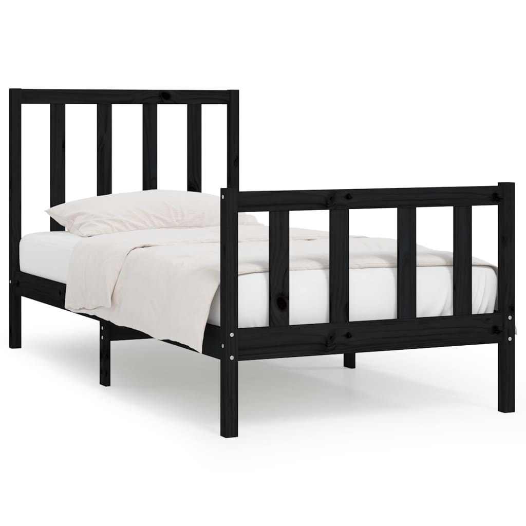 Cadre de lit sans matelas noir 75x190 cm bois massif - XIOS