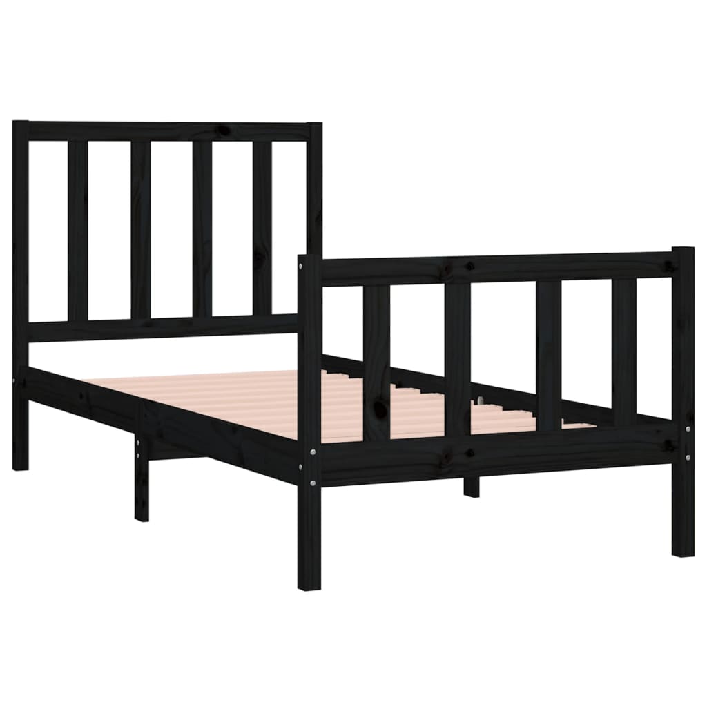 Cadre de lit sans matelas noir 75x190 cm bois massif - XIOS