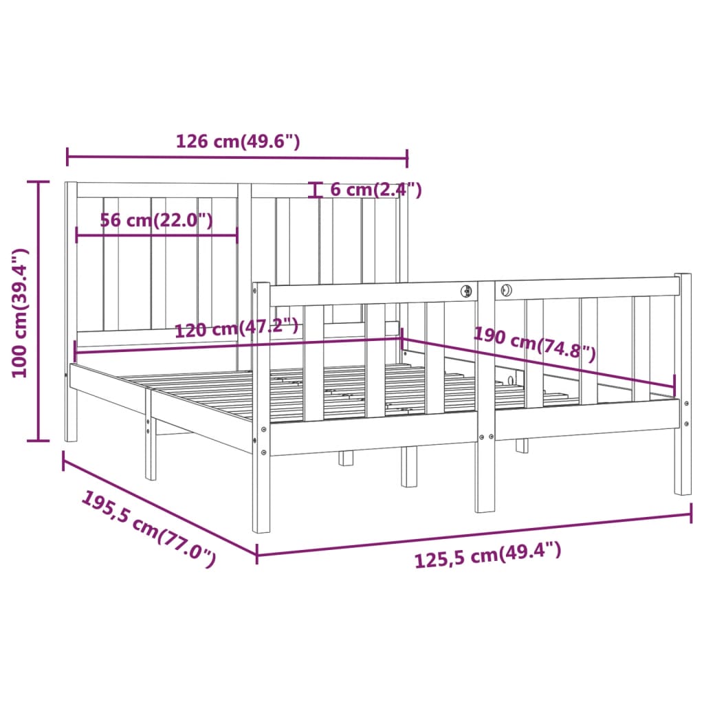 Cadre de lit sans matelas 120x190 cm bois massif - XIOS