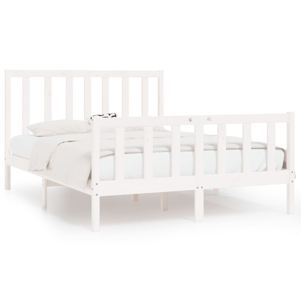 Cadre de lit sans matelas blanc 140x190 cm bois massif - XIOS