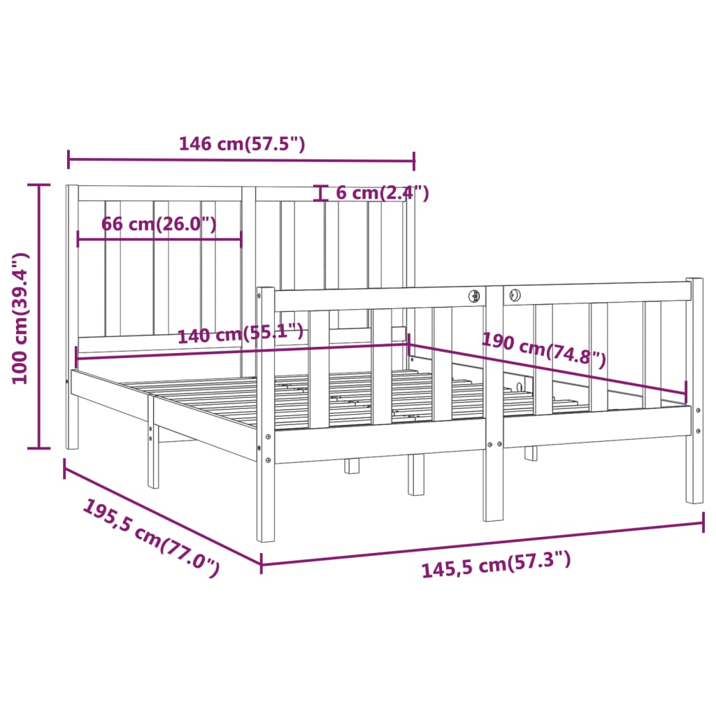 Cadre de lit sans matelas blanc 140x190 cm bois massif - XIOS