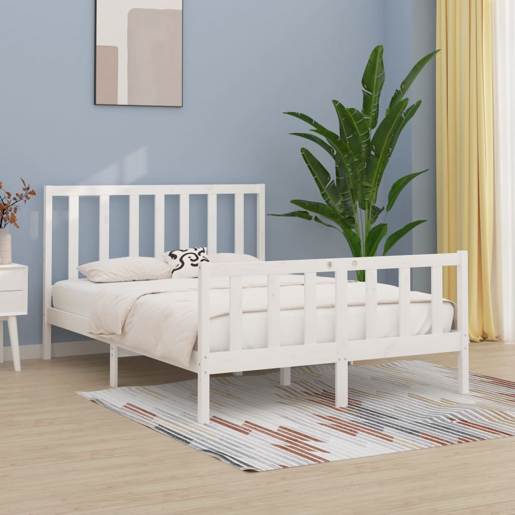 Cadre de lit sans matelas blanc 140x190 cm bois massif - XIOS