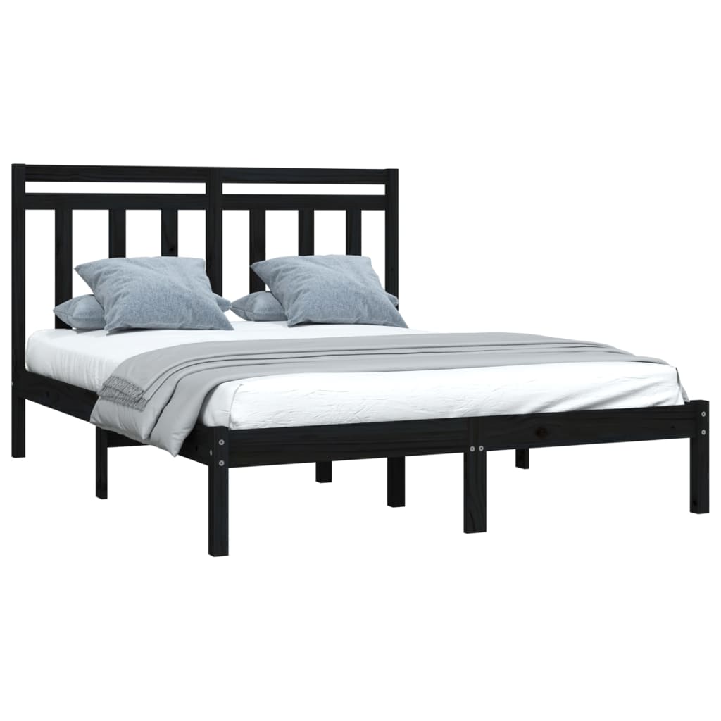 Cadre de lit sans matelas noir 140x190 cm bois massif - XIOS
