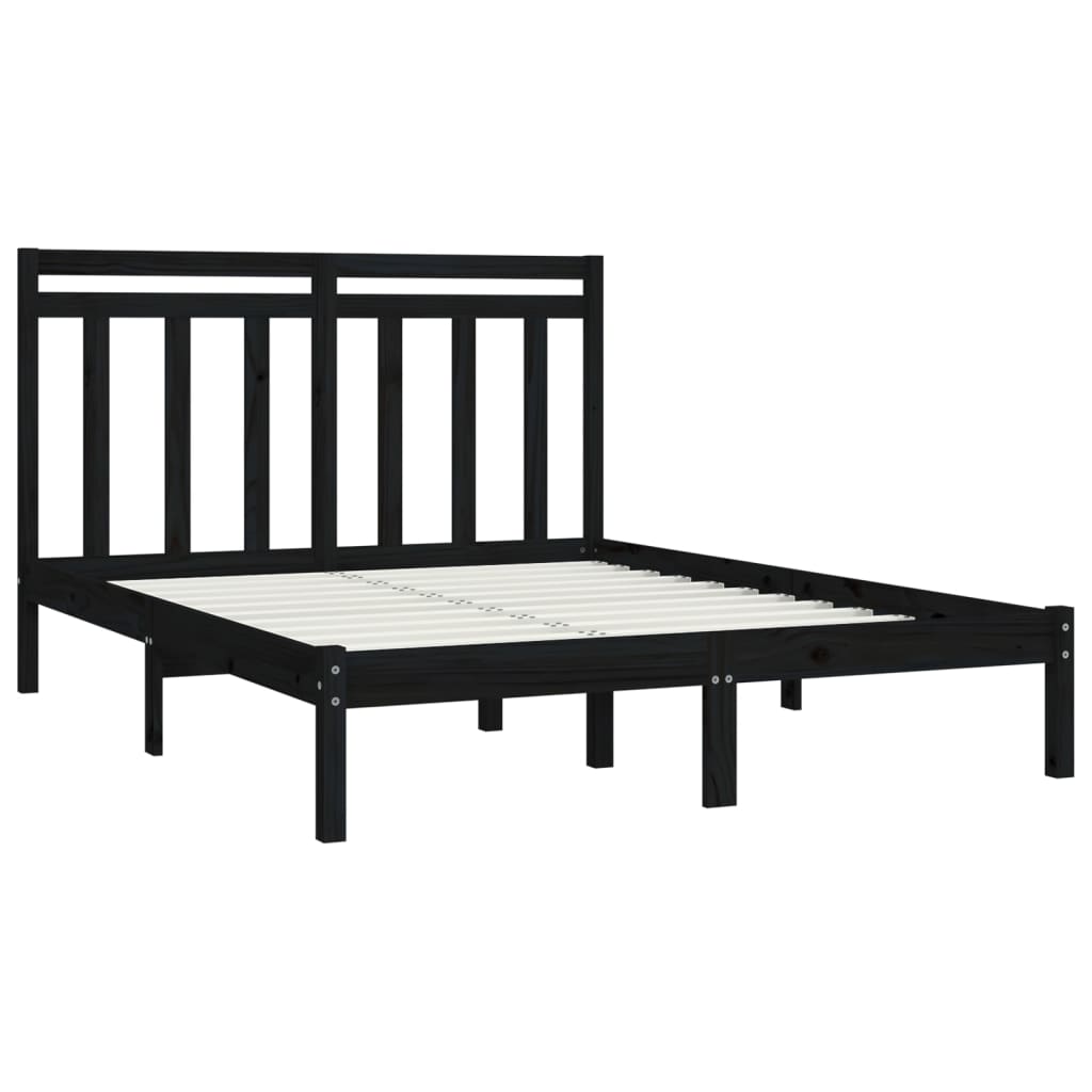 Cadre de lit sans matelas noir 140x190 cm bois massif - XIOS