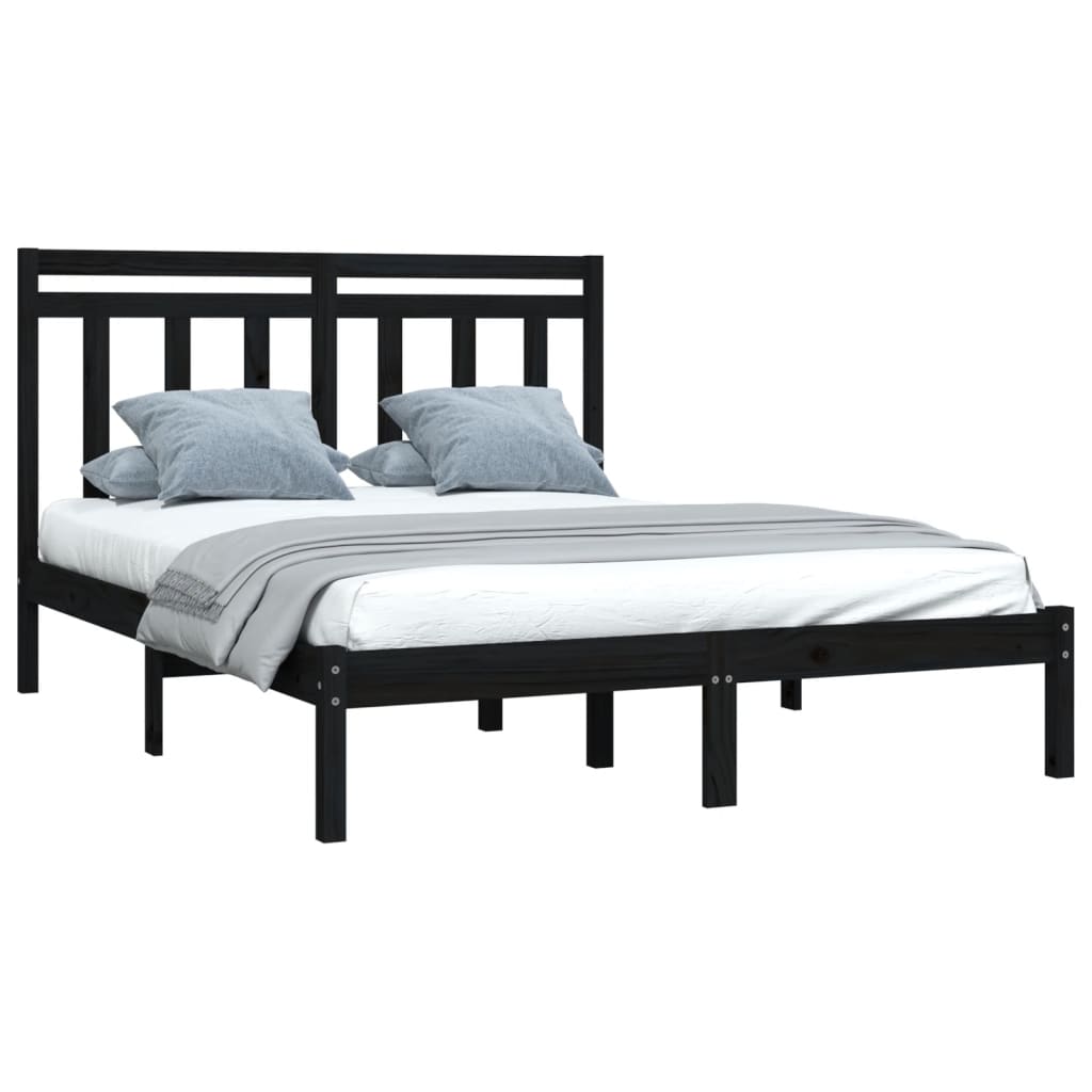 Cadre de lit sans matelas noir 150x200 cm bois massif - XIOS
