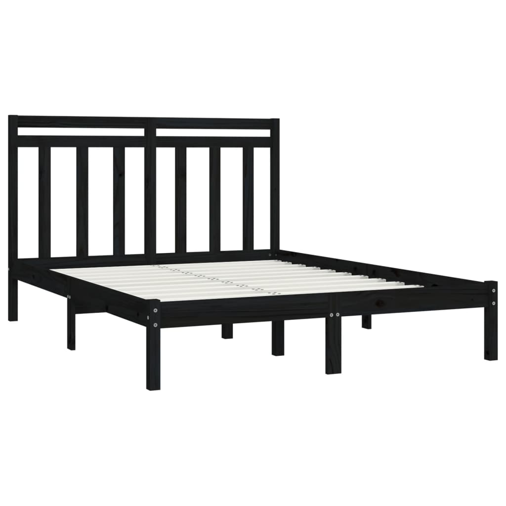 Cadre de lit sans matelas noir 150x200 cm bois massif - XIOS