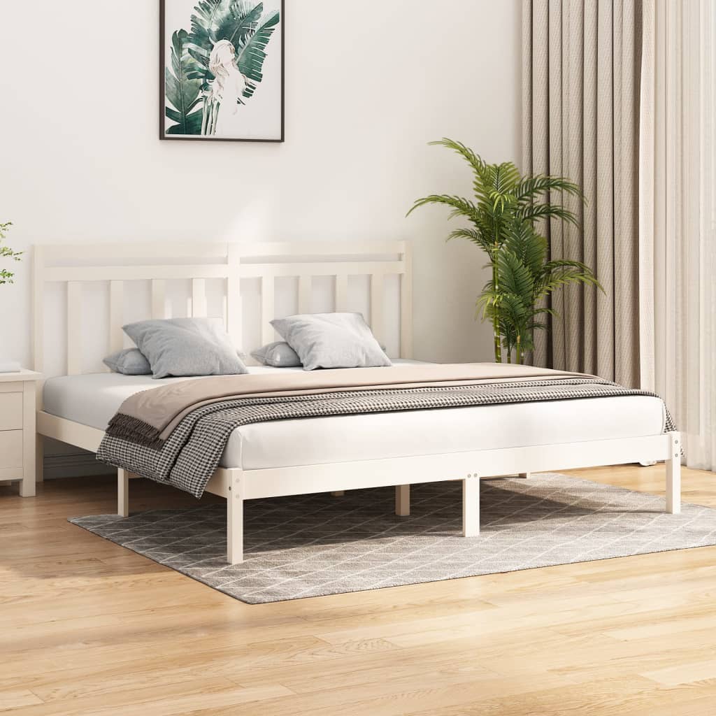 Cadre de lit sans matelas blanc 200x200 cm bois massif - XIOS