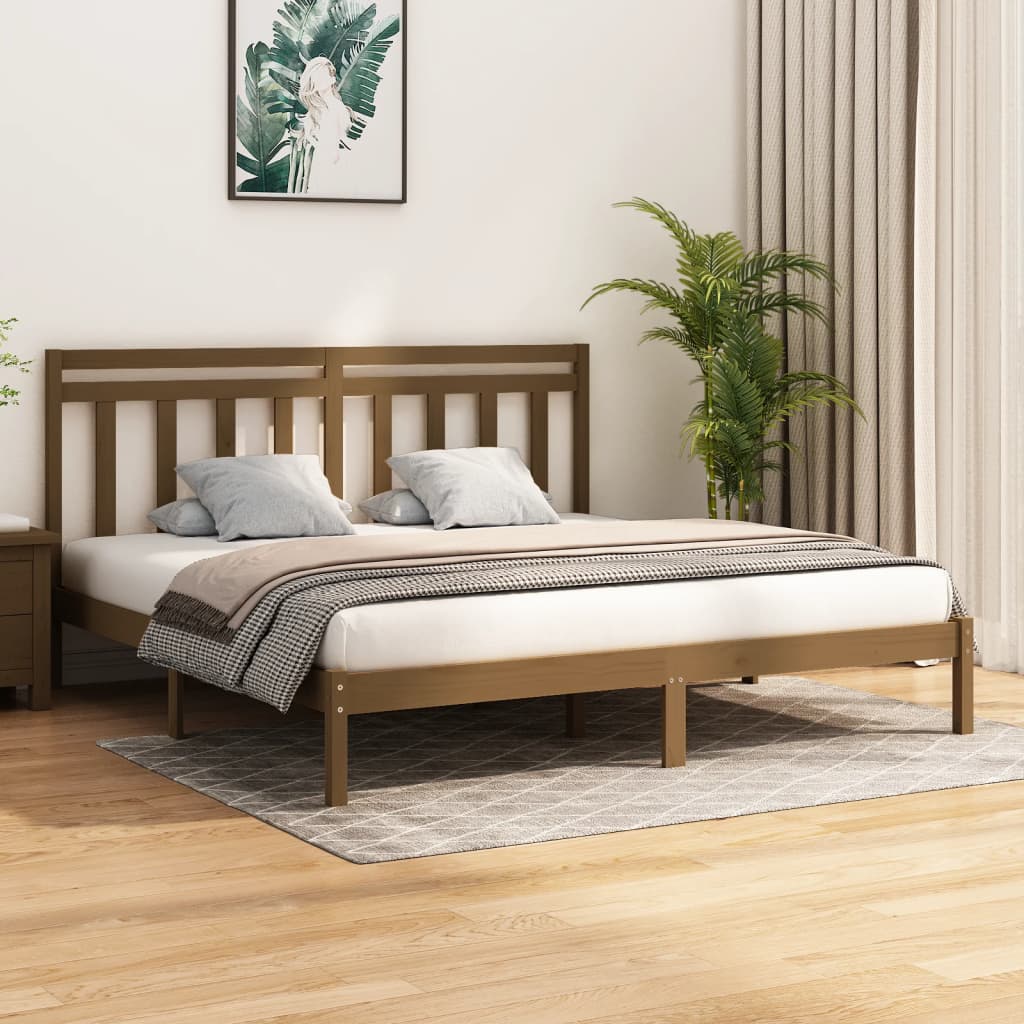 Cadre de lit sans matelas marron miel 200x200 cm bois massif - XIOS