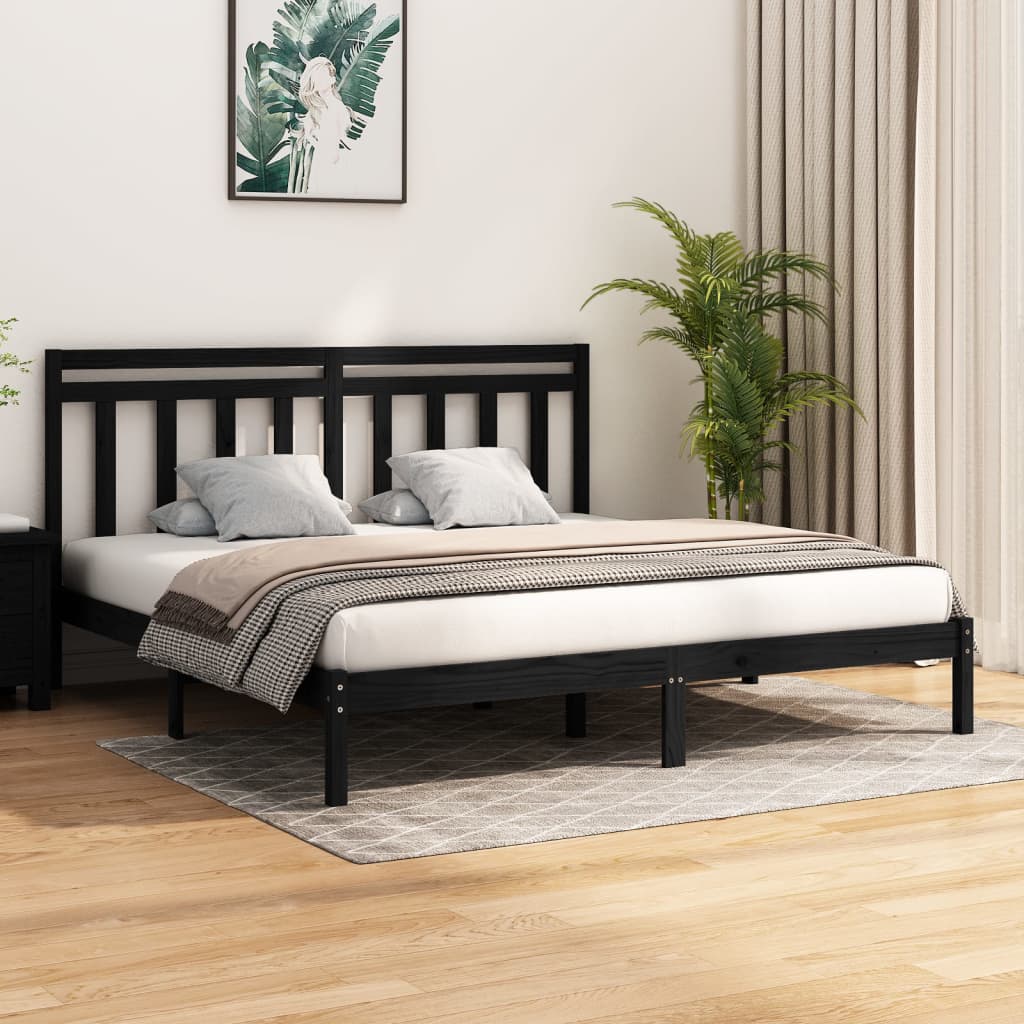 Cadre de lit sans matelas noir 200x200 cm bois massif - XIOS