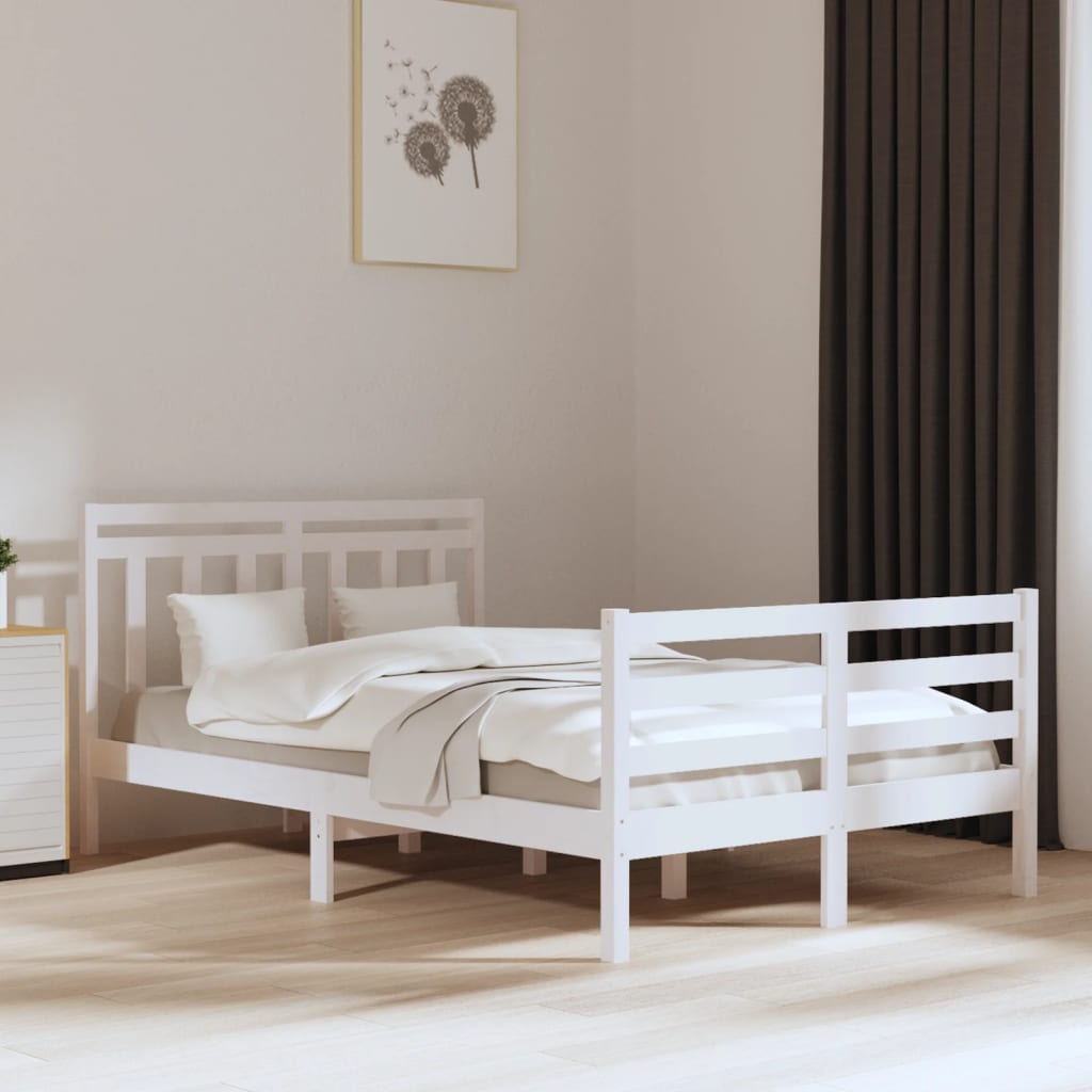 Cadre de lit sans matelas blanc 135x190 cm bois massif - XIOS