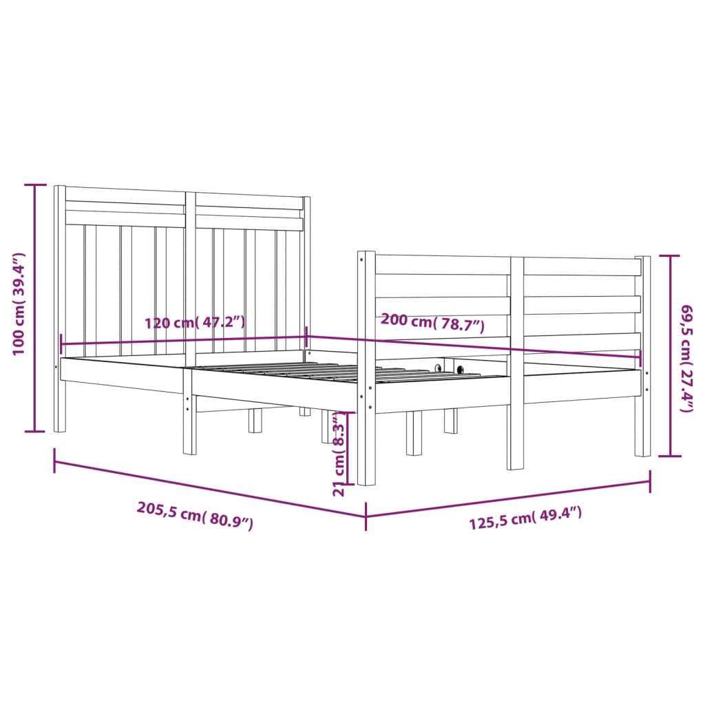Cadre de lit sans matelas 120x200 cm bois massif - XIOS