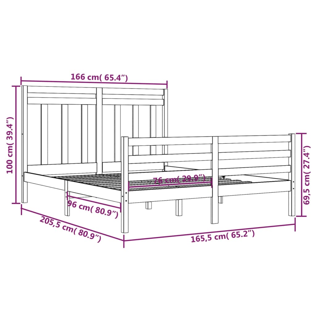Cadre de lit sans matelas blanc 160x200 cm bois massif - XIOS