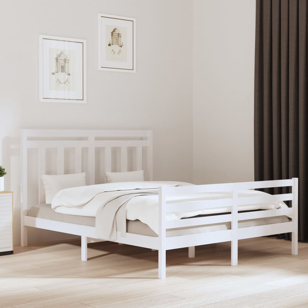 Cadre de lit sans matelas blanc 160x200 cm bois massif - XIOS
