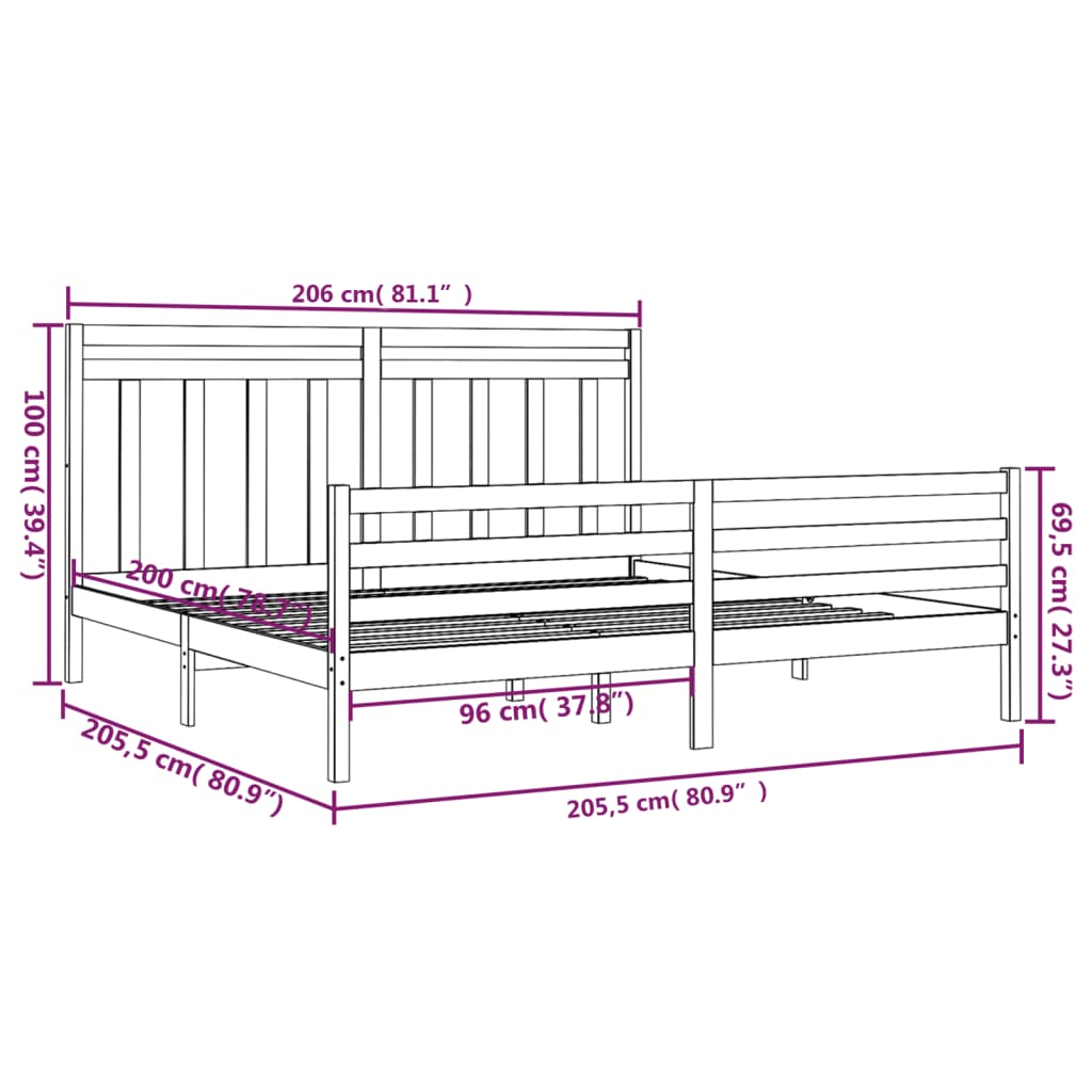 Cadre de lit sans matelas 200x200 cm bois massif - XIOS