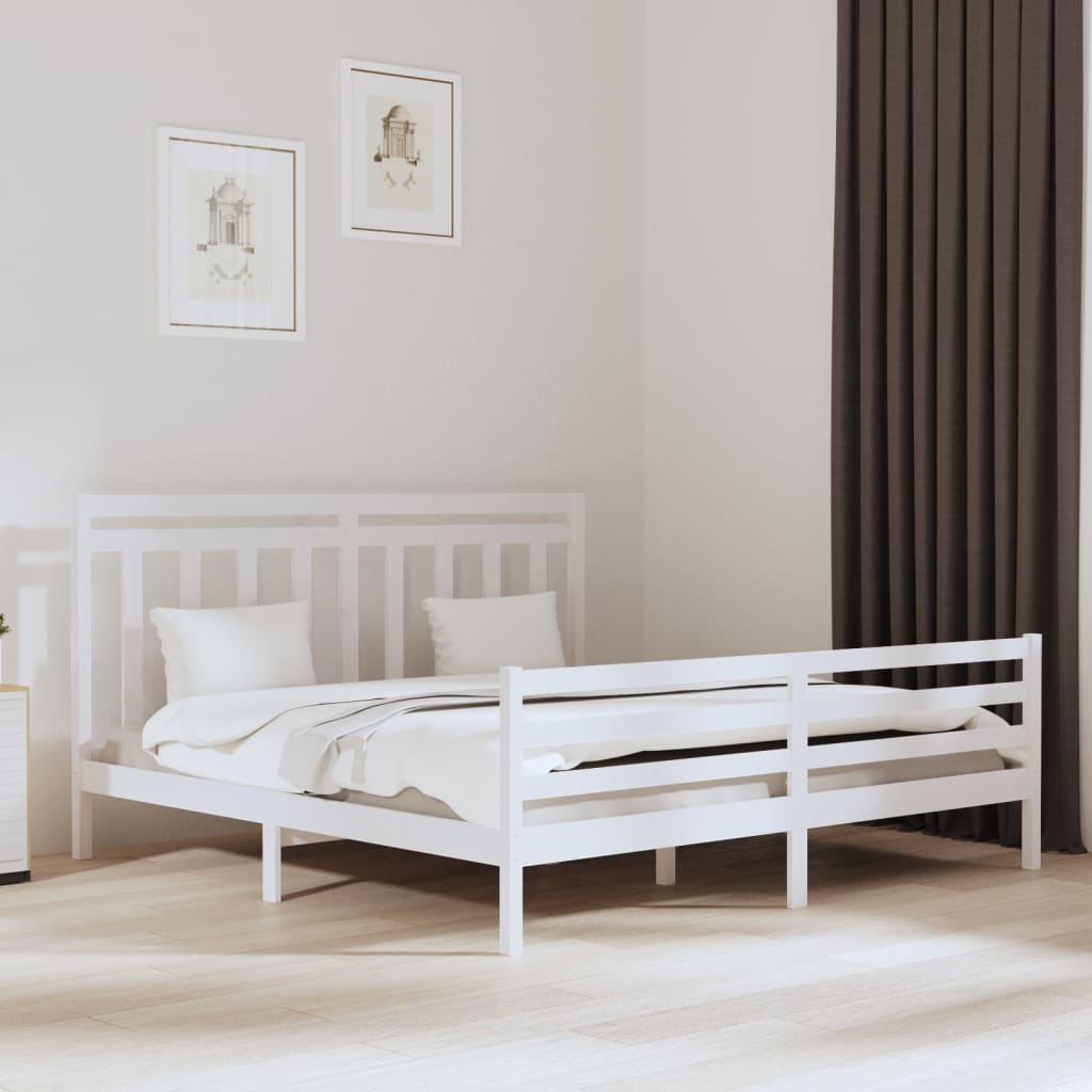 Cadre de lit sans matelas blanc 200x200 cm bois massif - XIOS