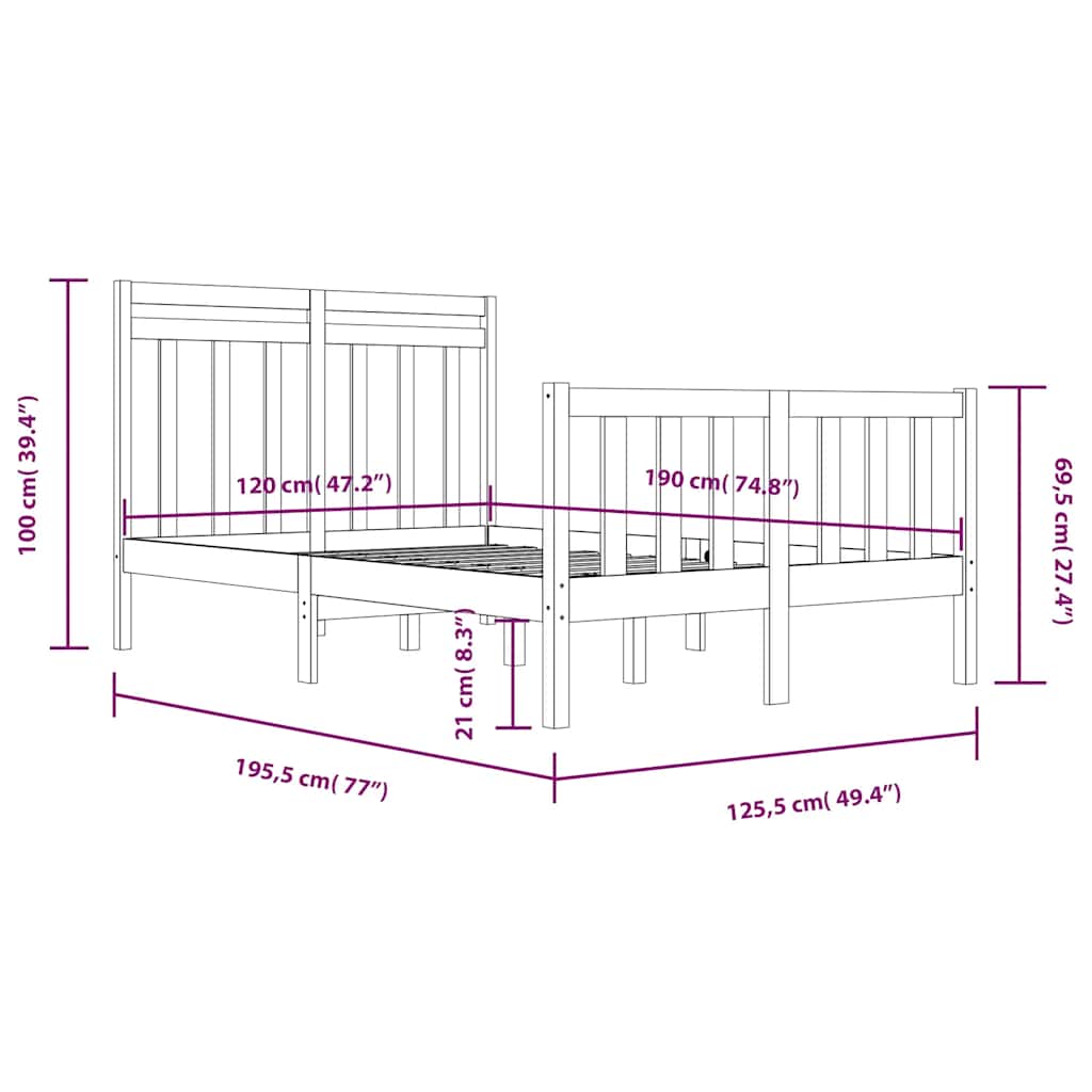 Cadre de lit sans matelas 120x190 cm bois massif - XIOS