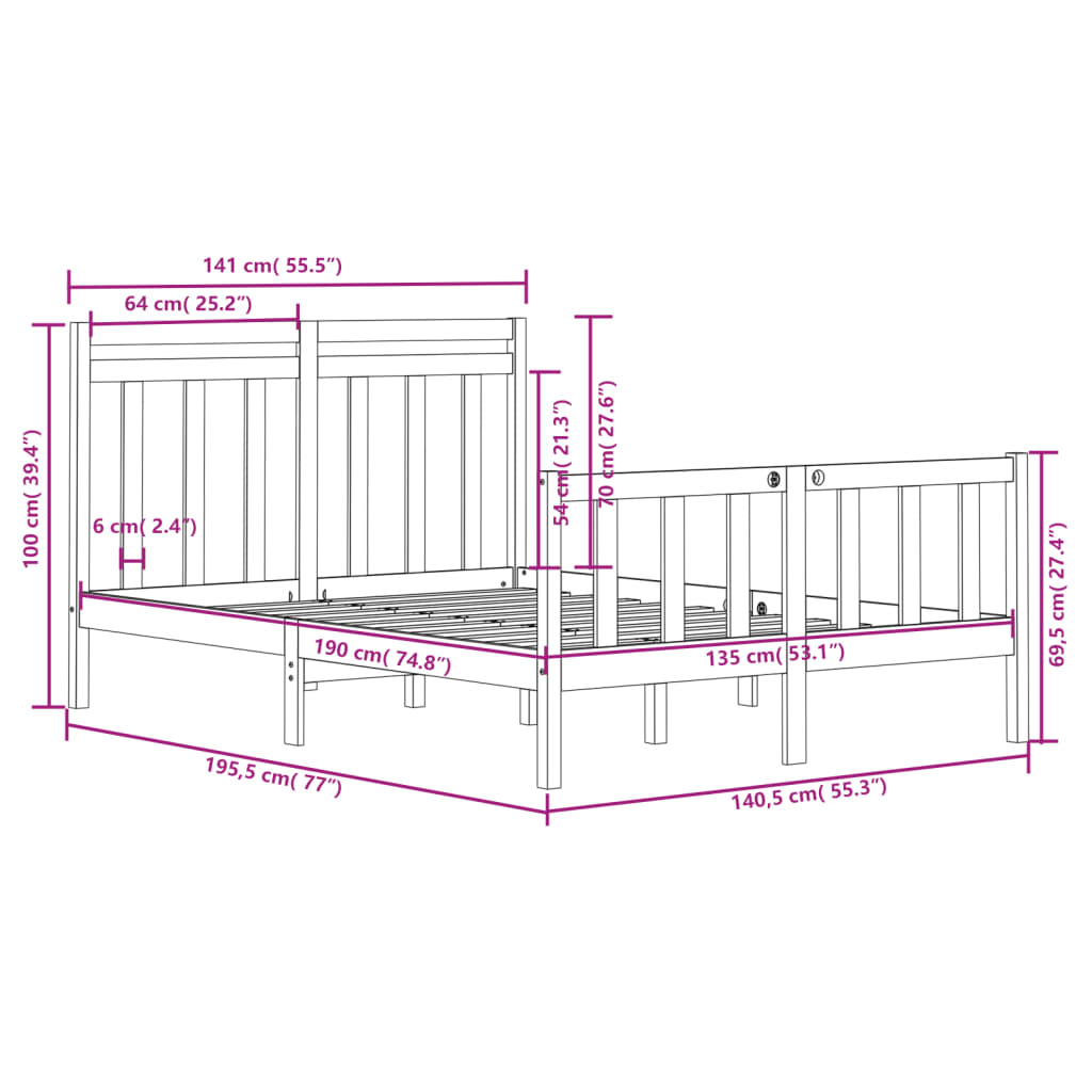 Cadre de lit sans matelas blanc 135x190 cm bois massif - XIOS