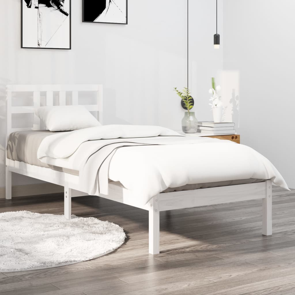 Cadre de lit sans matelas blanc 100x200 cm bois massif - XIOS