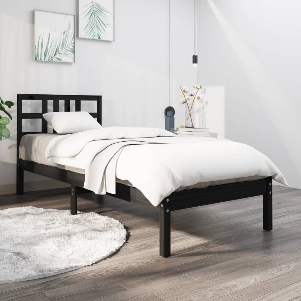 Cadre de lit sans matelas noir 100x200 cm bois massif - XIOS
