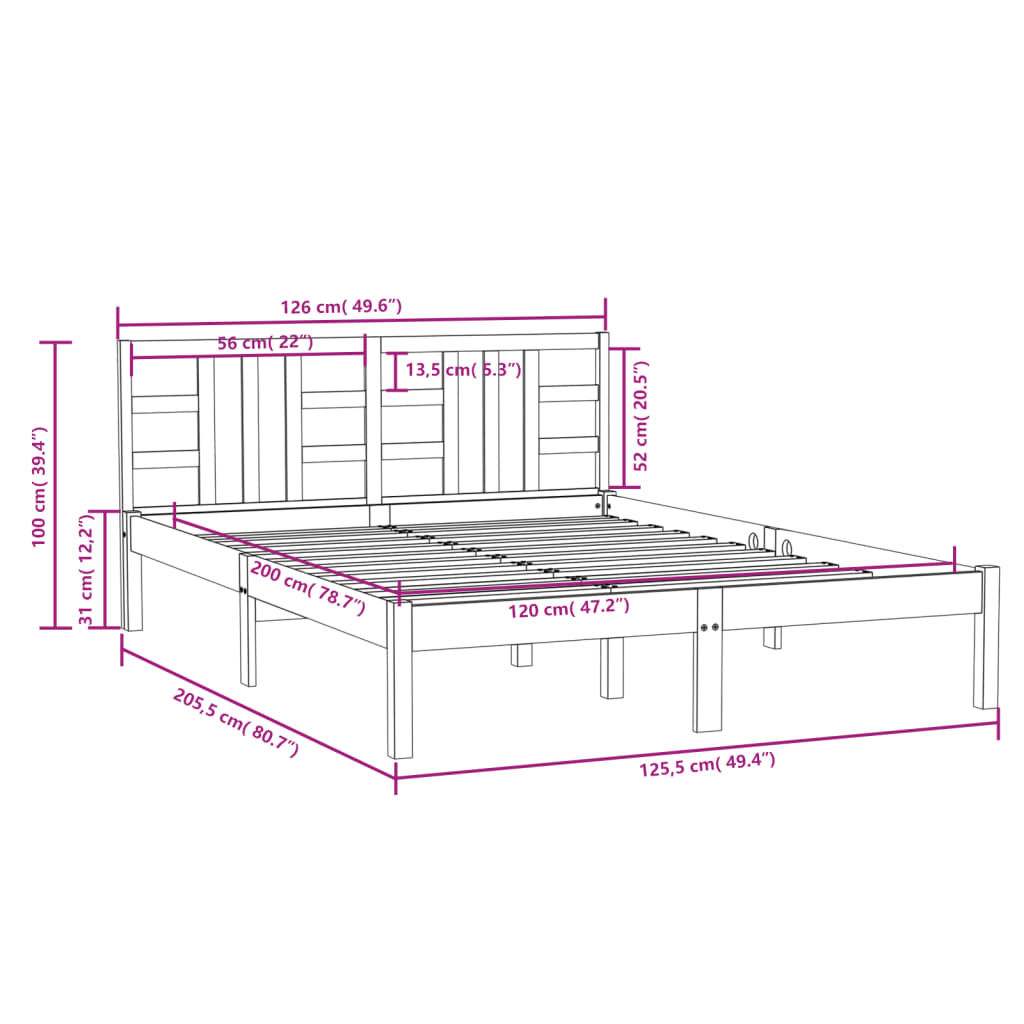 Cadre de lit sans matelas 120x200 cm bois massif - XIOS