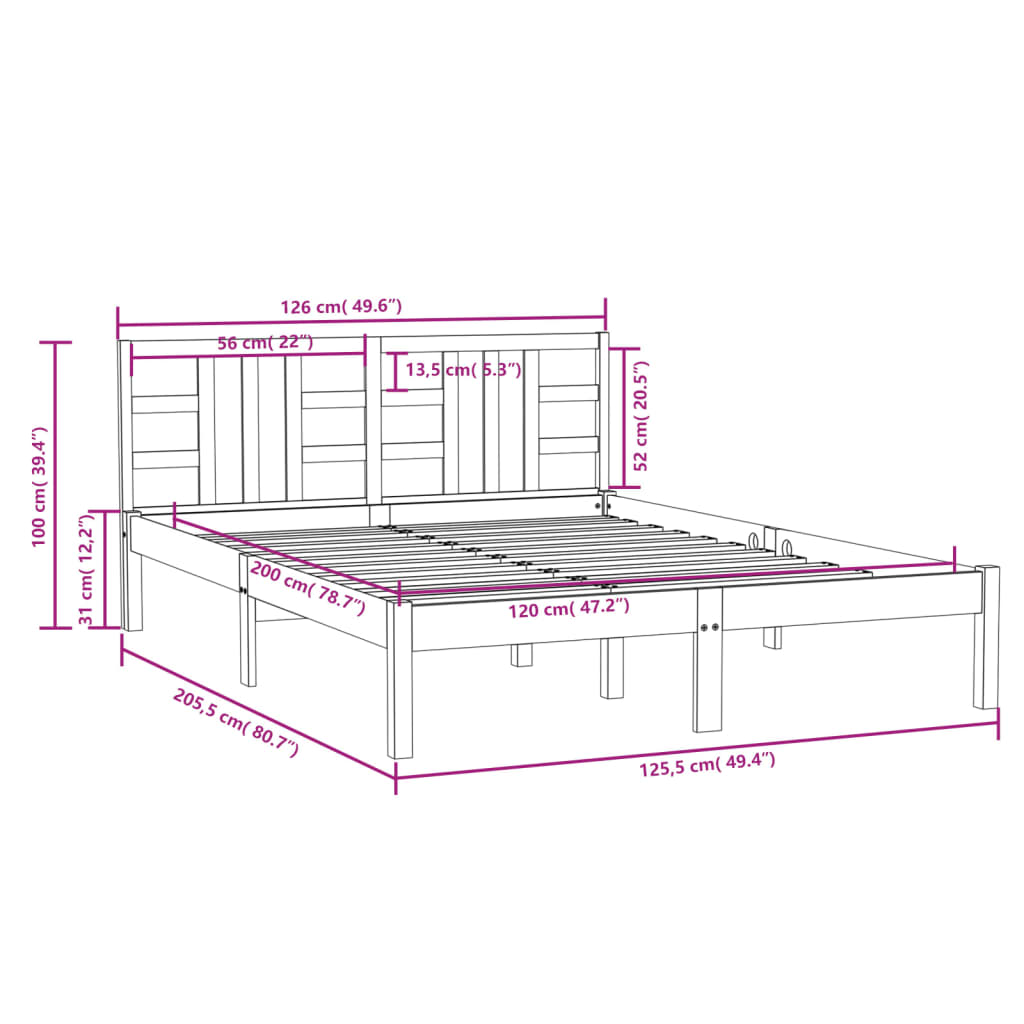 Cadre de lit sans matelas blanc 120x200 cm bois massif - XIOS