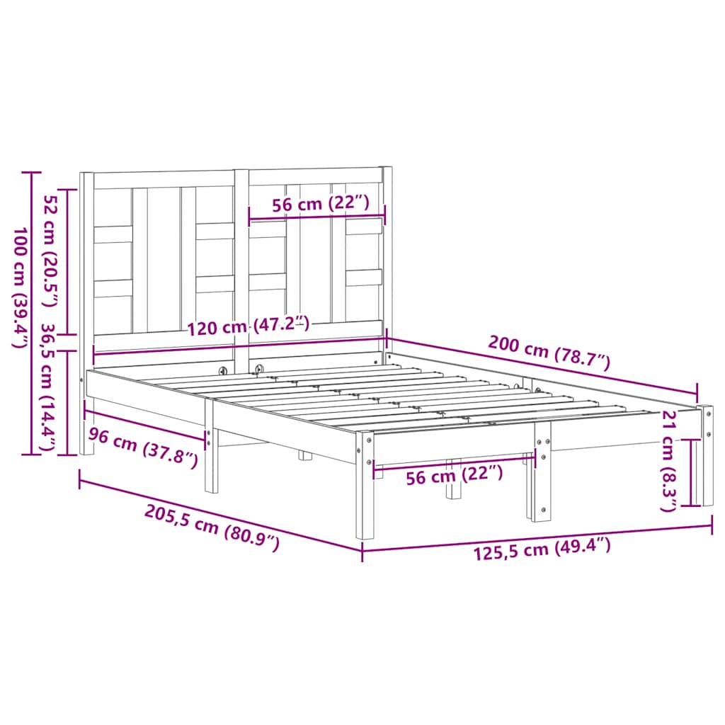 Cadre de lit sans matelas blanc 120x200 cm bois massif