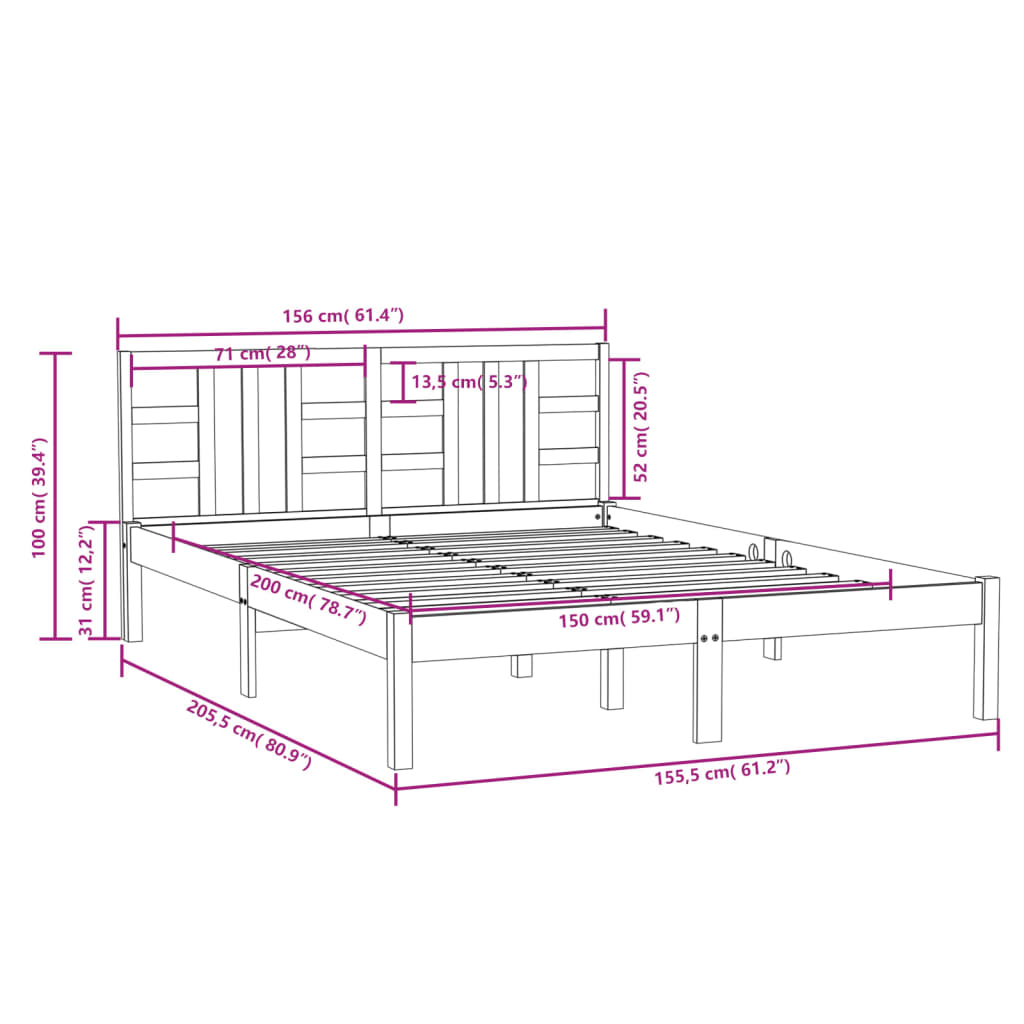 Cadre de lit sans matelas blanc 150x200 cm bois massif - XIOS