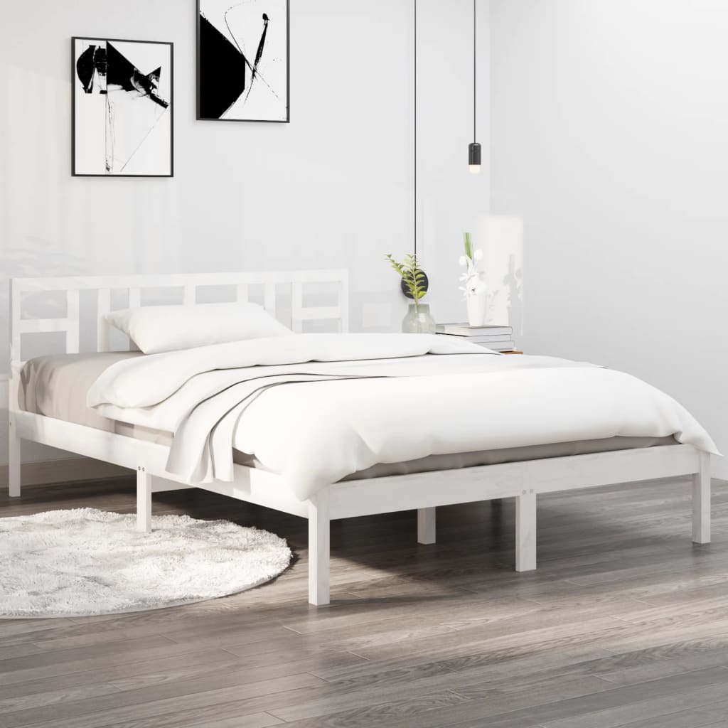 Cadre de lit sans matelas blanc 150x200 cm bois massif - XIOS