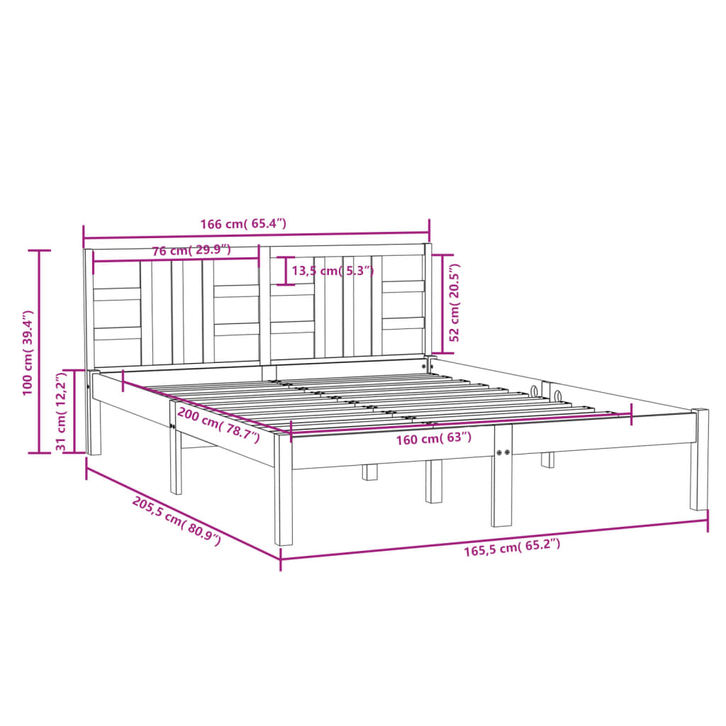Cadre de lit sans matelas 160x200 cm bois massif - XIOS