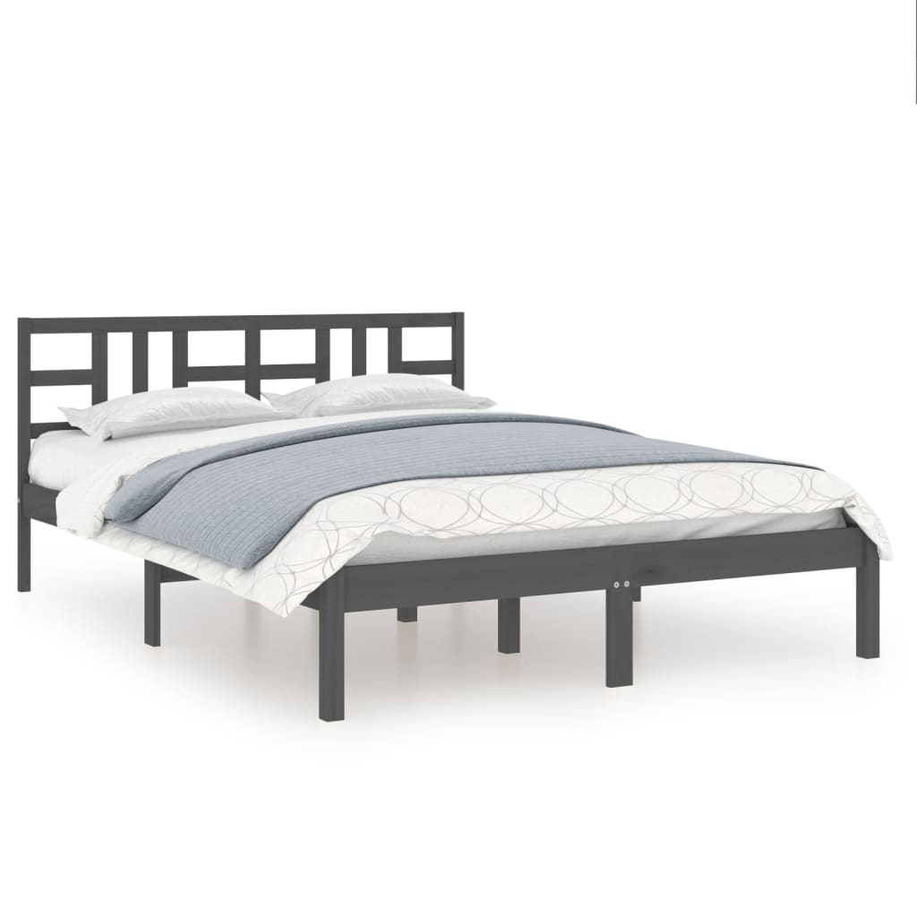 Cadre de lit sans matelas gris 200x200 cm bois massif - XIOS