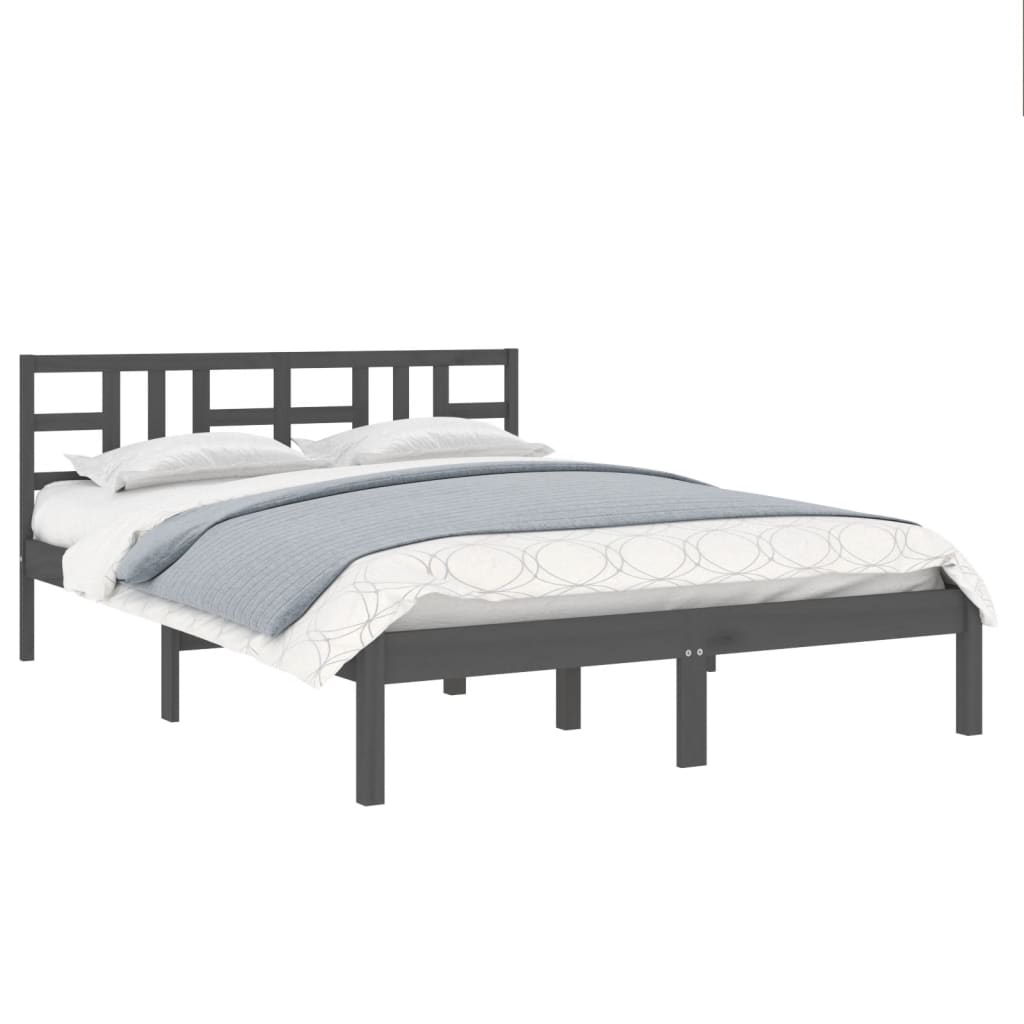 Cadre de lit sans matelas gris 200x200 cm bois massif - XIOS