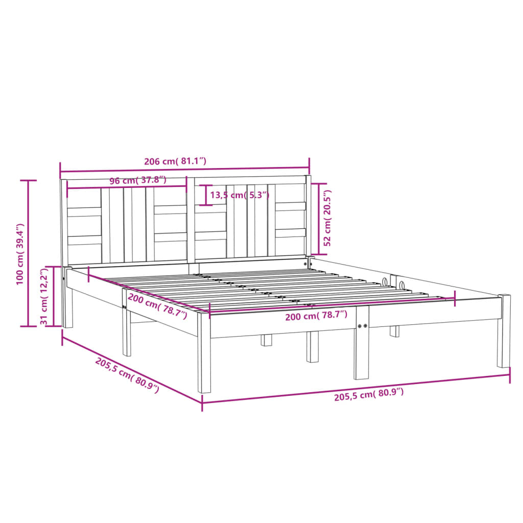 Cadre de lit sans matelas gris 200x200 cm bois massif - XIOS