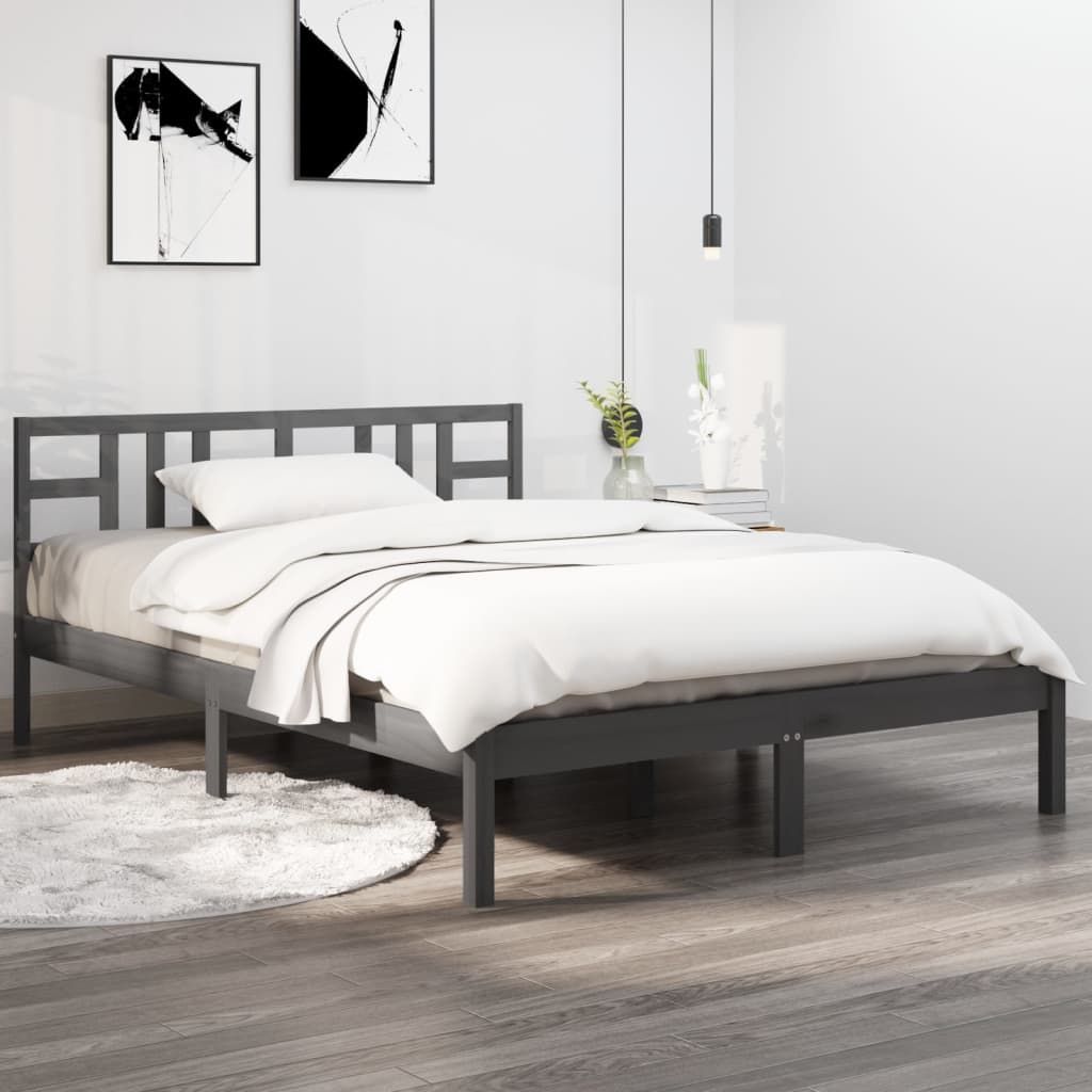 Cadre de lit sans matelas gris 200x200 cm bois massif - XIOS