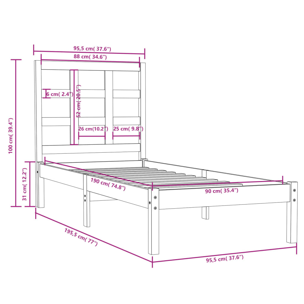 Cadre de lit sans matelas blanc 90x190 cm bois massif - XIOS