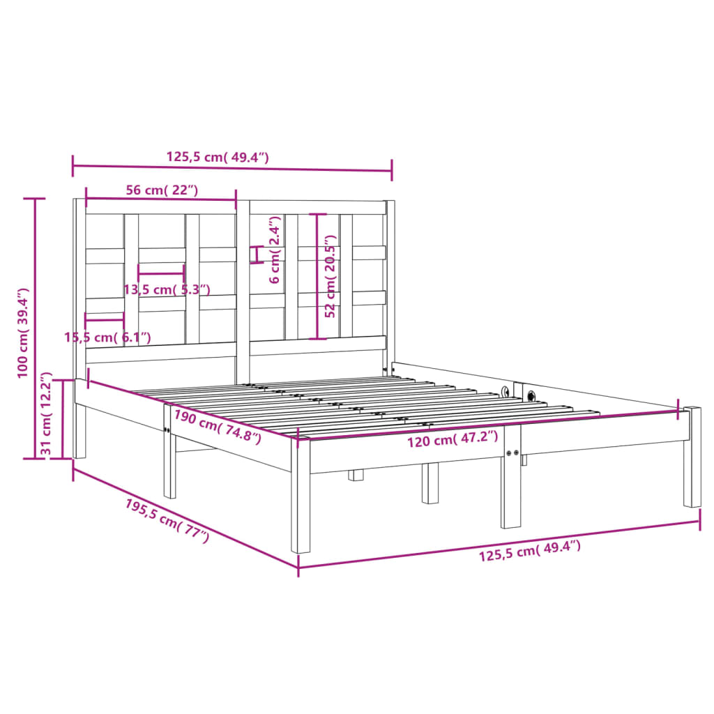 Cadre de lit sans matelas 120x190 cm bois massif - XIOS