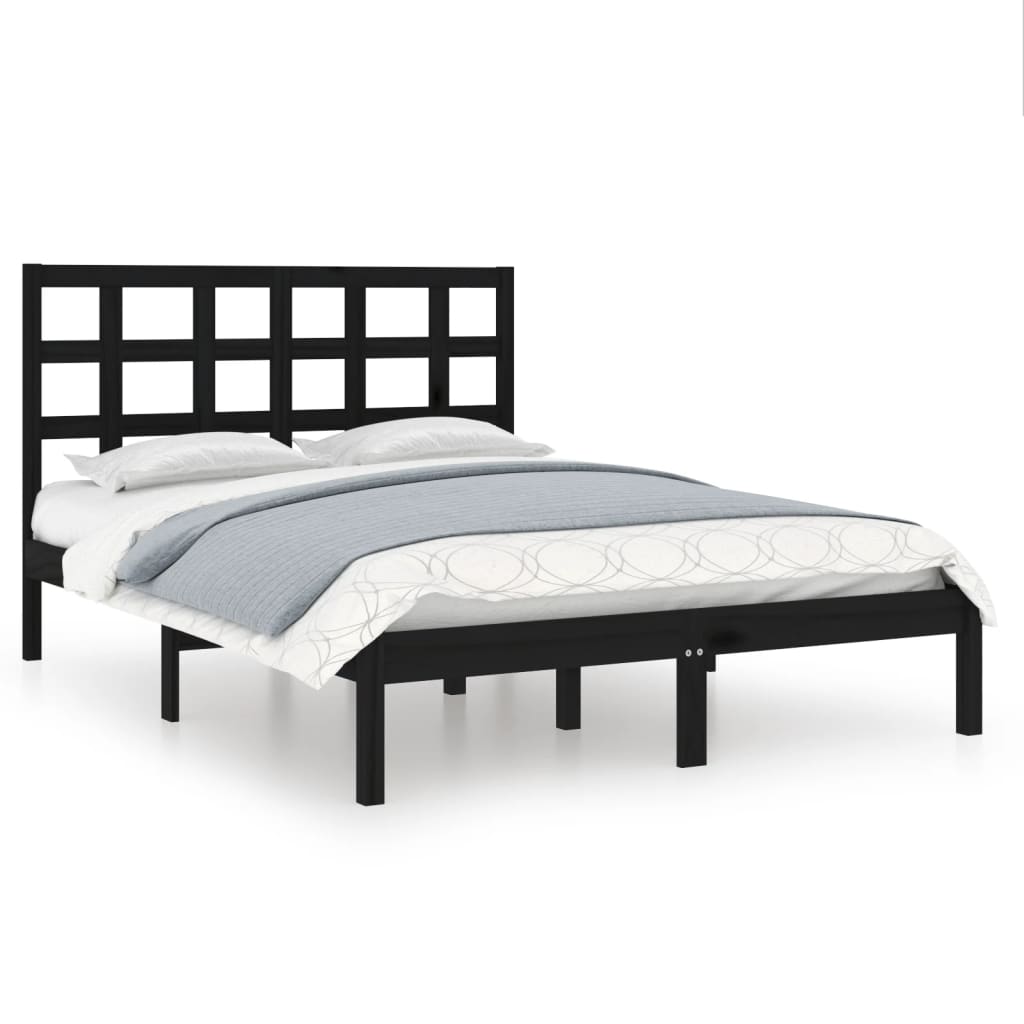 Cadre de lit sans matelas noir 140x190 cm bois massif - XIOS