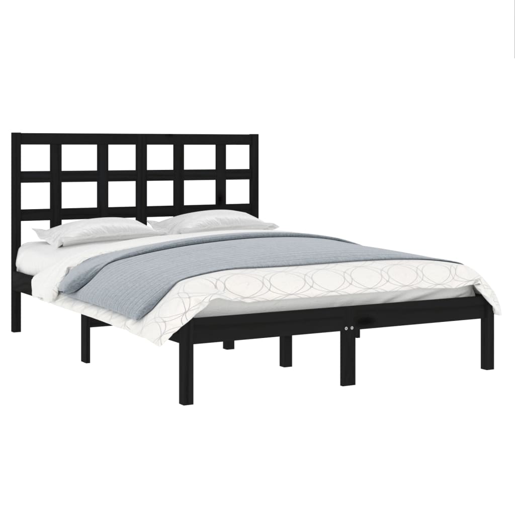Cadre de lit sans matelas noir 140x190 cm bois massif - XIOS