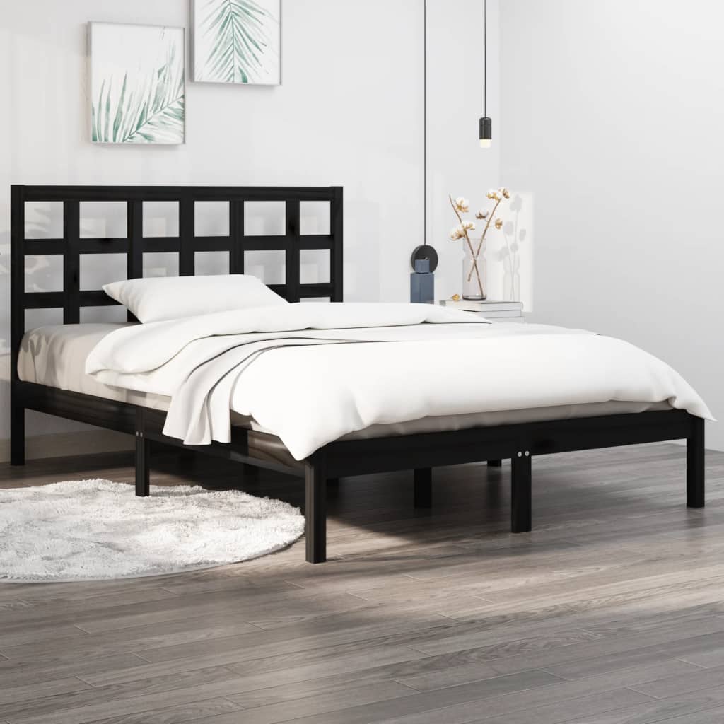 Cadre de lit sans matelas noir 140x190 cm bois massif - XIOS