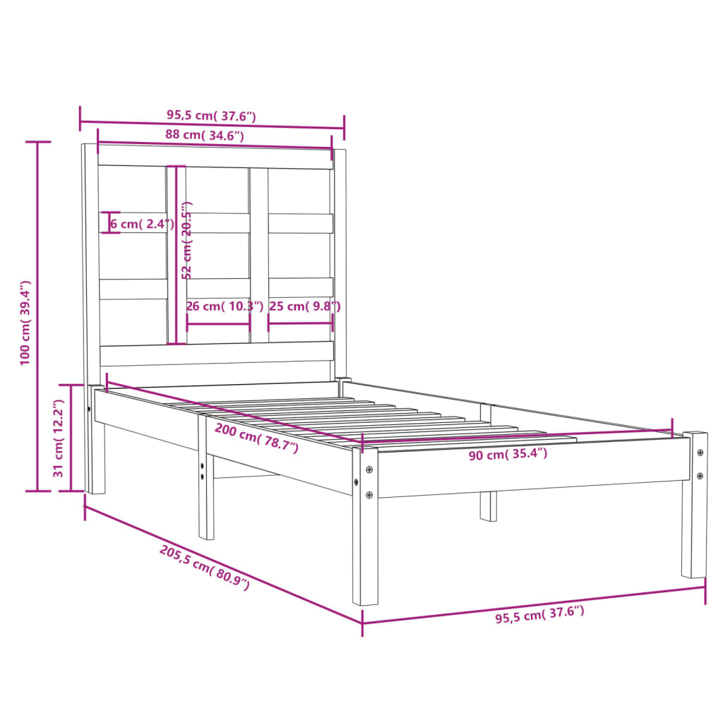 Cadre de lit sans matelas blanc 90x200 cm bois massif - XIOS