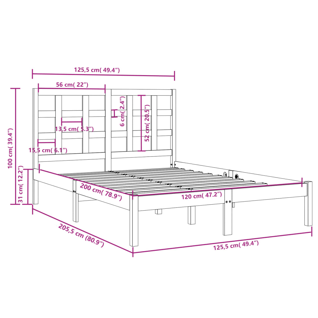 Cadre de lit sans matelas blanc 120x200 cm bois massif - XIOS