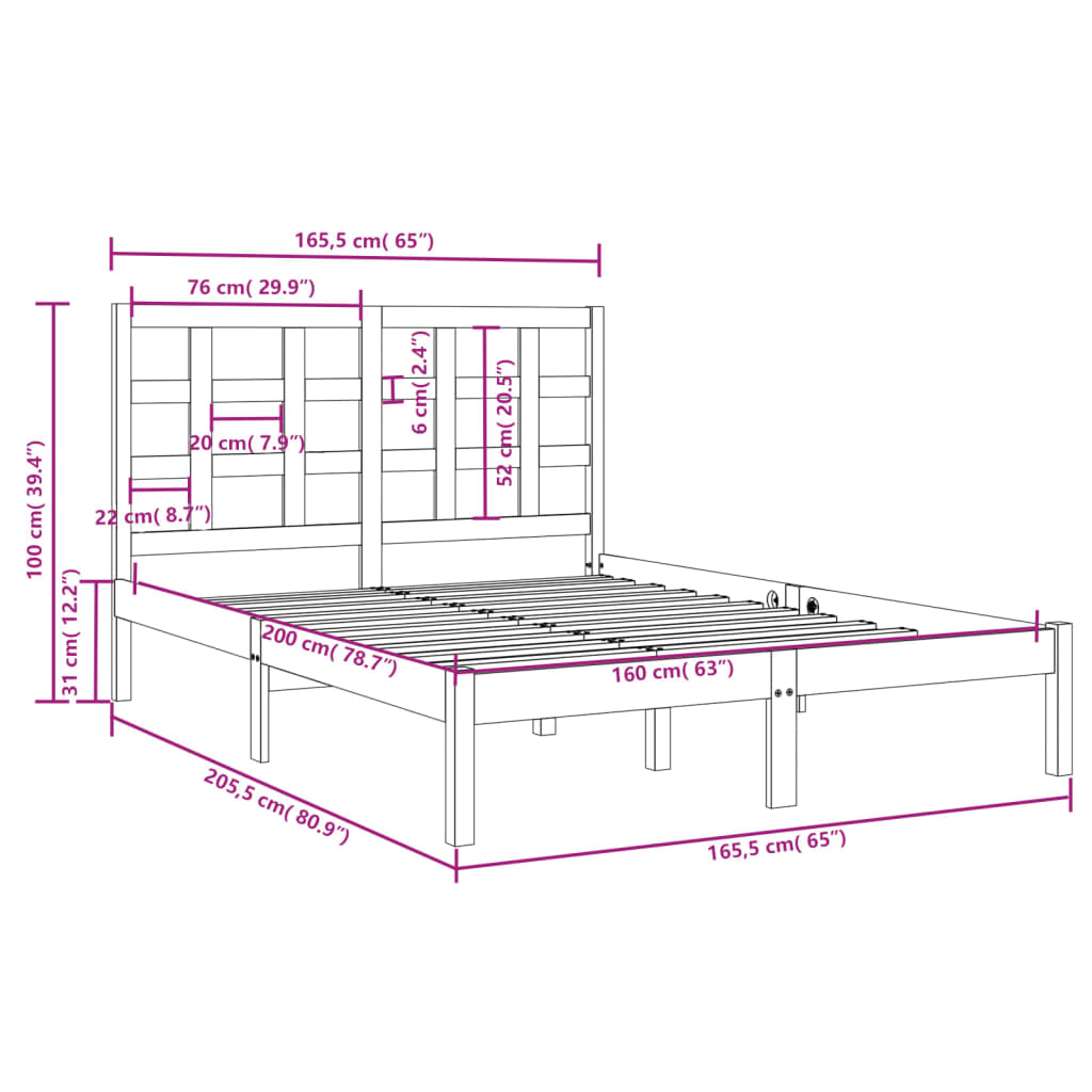 Cadre de lit sans matelas 160x200 cm bois massif - XIOS