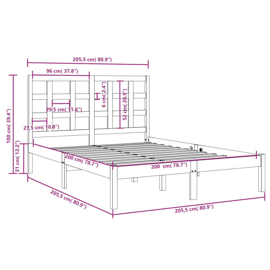 Cadre de lit sans matelas 200x200 cm bois massif - XIOS