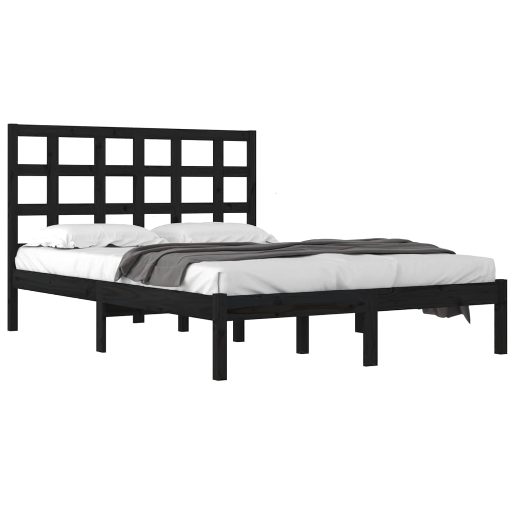 Cadre de lit sans matelas noir 200x200 cm bois massif - XIOS