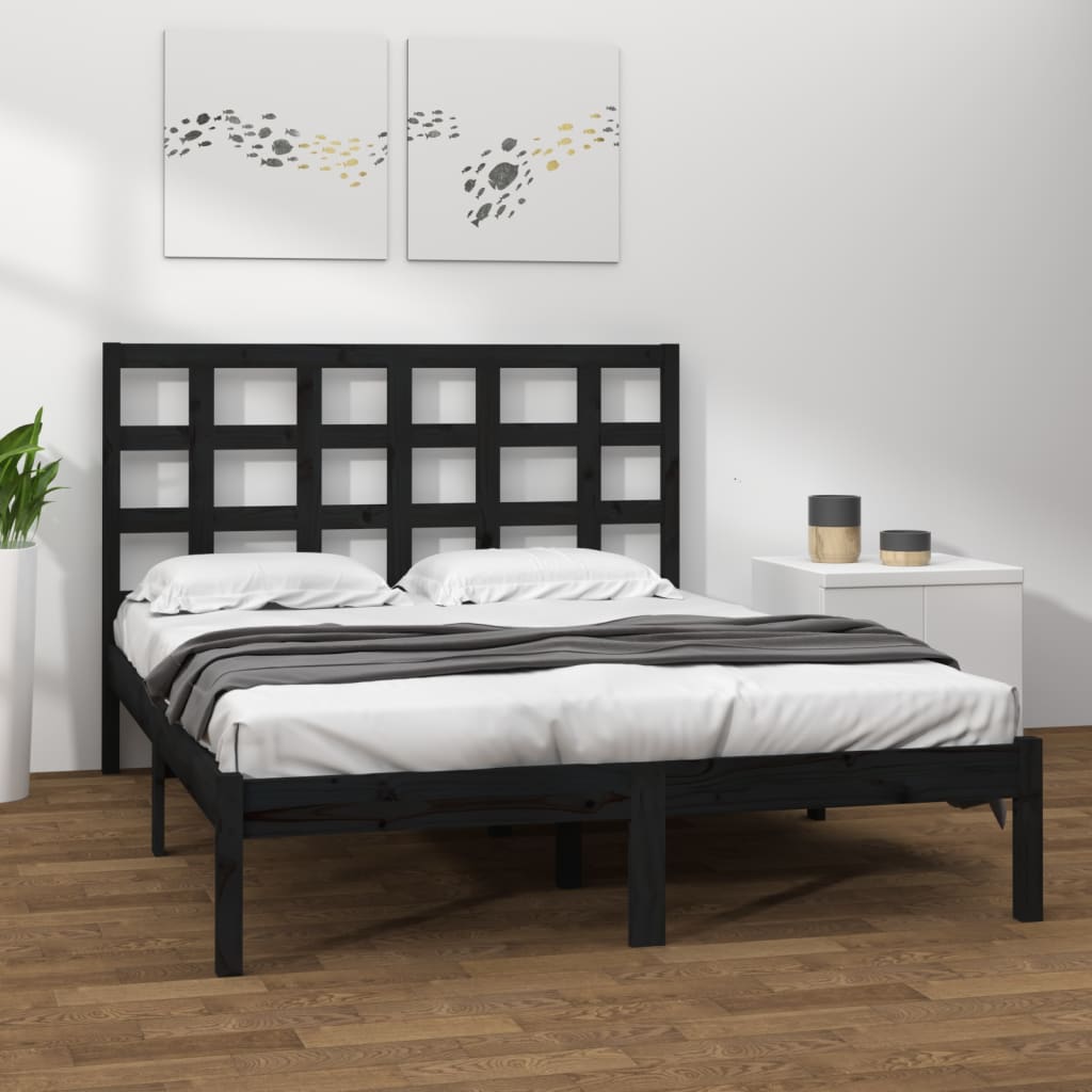 Cadre de lit sans matelas noir 200x200 cm bois massif - XIOS