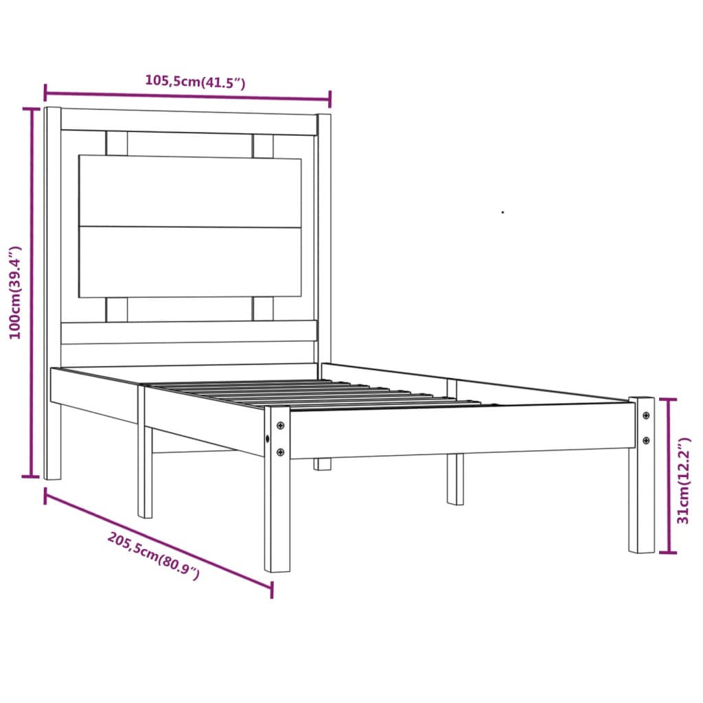 Cadre de lit sans matelas 100x200 cm bois massif - XIOS