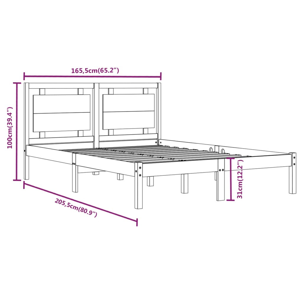 Cadre de lit sans matelas 160x200 cm bois massif - XIOS